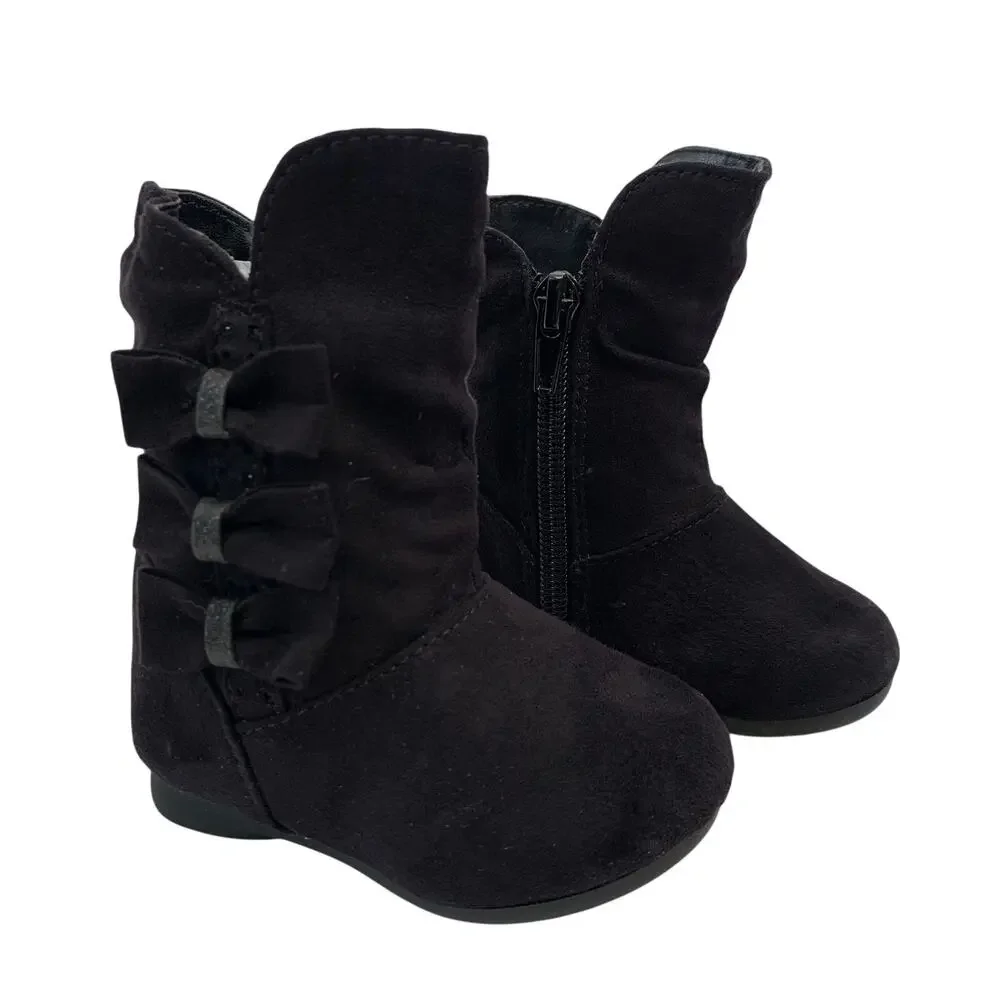 Garanimals Toddler Boots Sz 3 Black Faux Seude Fashion Boots Glitter Bow Slip-On